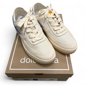 Dolce Vita Cyril Cream and Blue Leather Sneakers